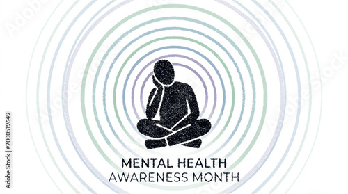 Black Vector Silhouette Person Mental Health Awareness Calm Mindfulness Inner Peace Reflection May Flat