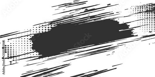 Vintage black ink splatter and paint brush strokes create a grungy vector frame design with a rough paper texture and dirty abstract grunge background elements