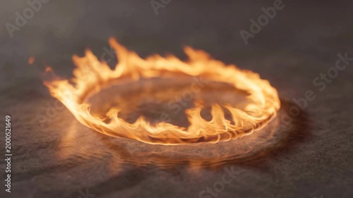Abstract glowing ring of fire burning circle with flames loop effect
