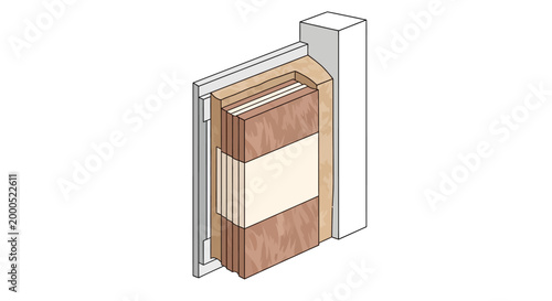 Isometric Cross-Section Illustration of a High-Performance Insulated Door or Wall Panel System Showing Thermal Layers and Timber Construction for Energy Efficiency