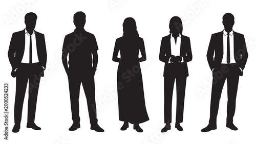 Silhouettes of a diverse group of people standing in simple casual poses representing a local community or crowd