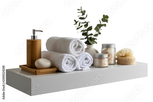 Spa Accessories Set on Bathroom Shelf Isolated on Transparent Background