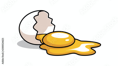 Bild auf Leinwand cartoon egg with yolk spilling out of shell on white