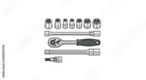 Set of socket wrench tools hardware.