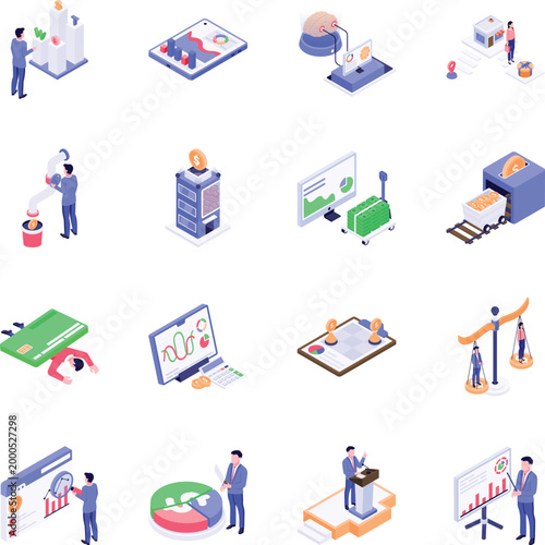 Set of Isometric Style Business Illustrations 
