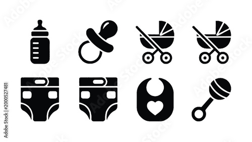 collection of baby items and symbols