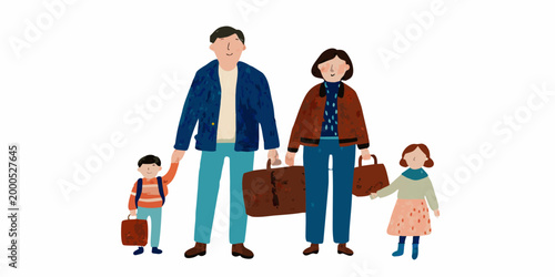 family traveling together with luggage high quality professional