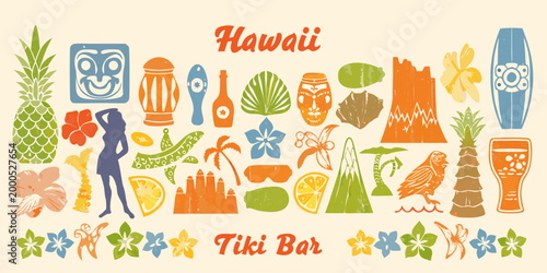 hawaiian themed icons with colorful tropical elements