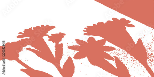 A colorful autumn nature illustration featuring a red hand print and a hand with a brush applying paint to maple leaves and floral foliage for an artistic seasonal wallpaper design
