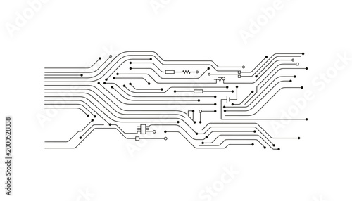 Digital circuit board with electronic components, technology background vector on transparent.