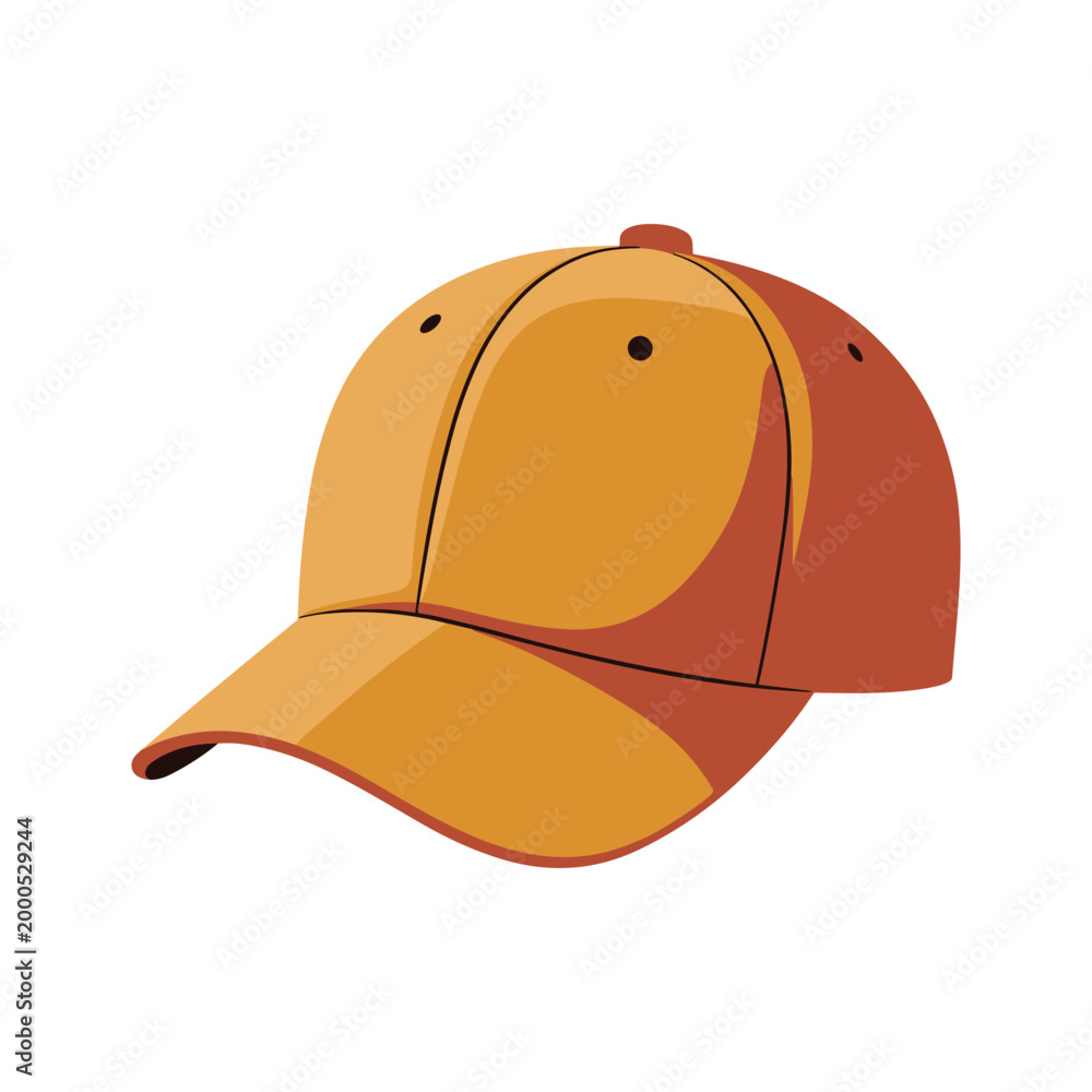Fototapeta premium A single orange baseball cap with a dark brim sits isolated on a plain background, suitable for casual wear.