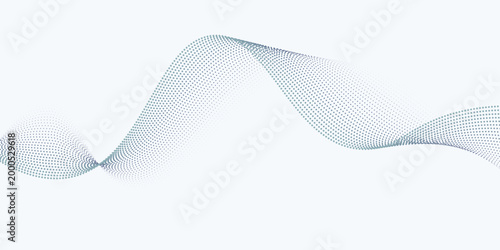 Wave blue and green line of flowing particles abstract . White background simple. Circle halftone design