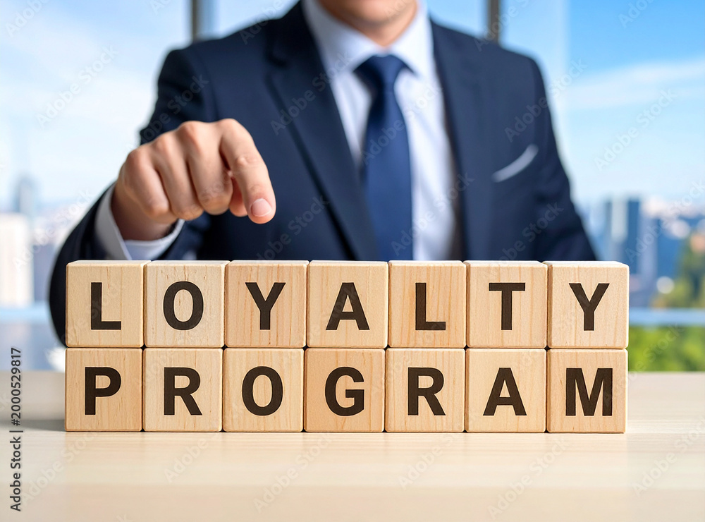 Obraz premium Loyalty Program - Geschäftsmann zeigt auf das Wort 