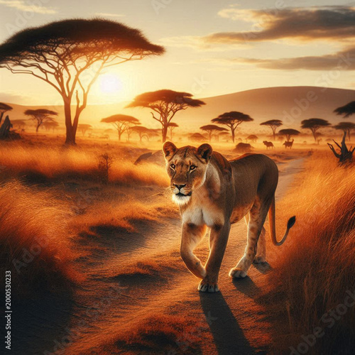 lion at sunset