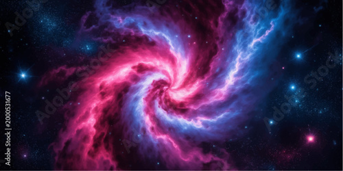 Abstract space background featuring a purple galaxy spiral with blue electric plasma waves and glowing star patterns in a motion design universe wallpaper