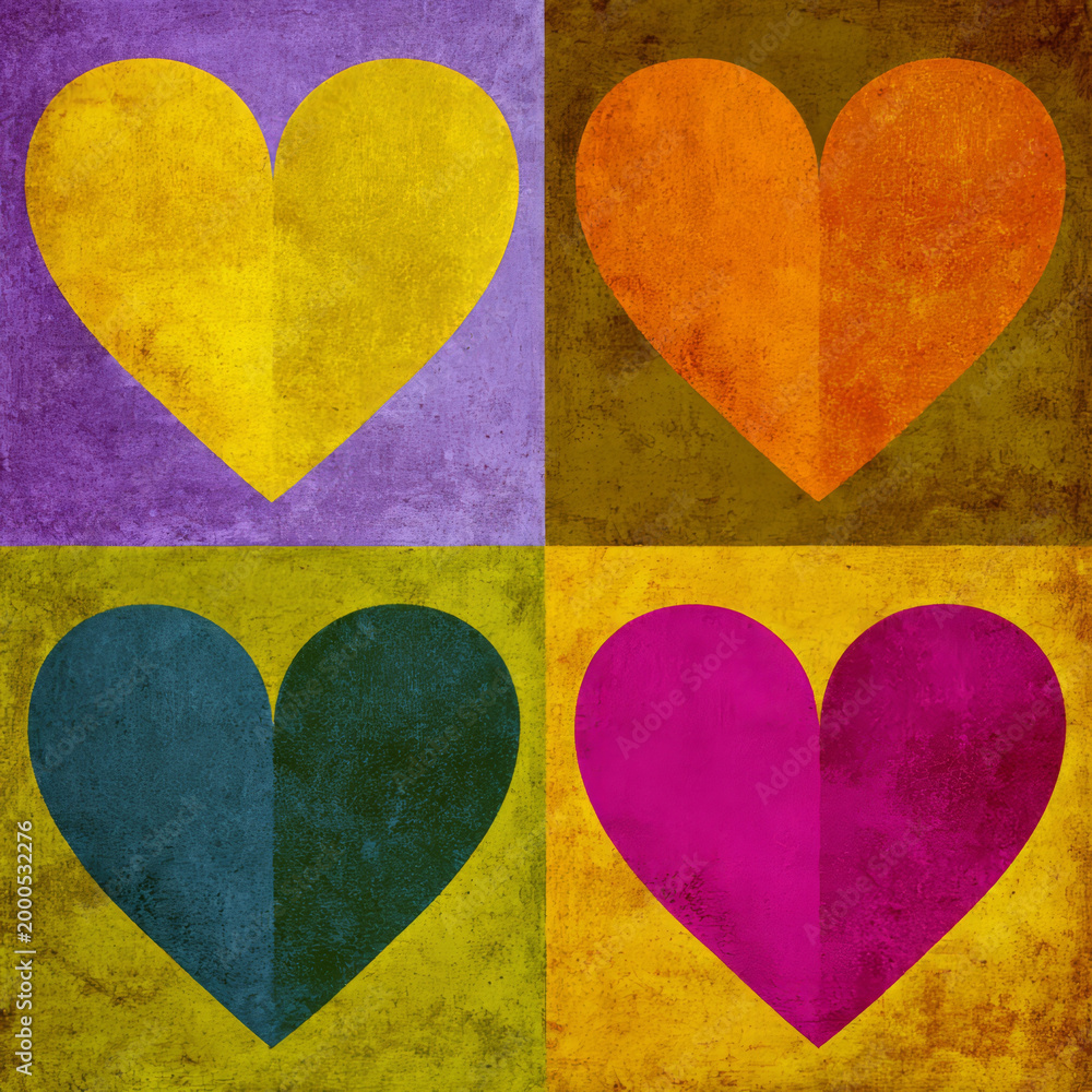 Obraz premium Four stylized hearts in vibrant colors, evoking warmth and joy
