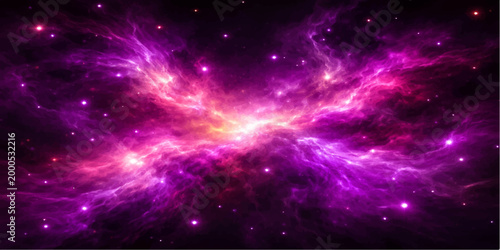 A deep blue abstract universe background featuring a bright celestial nebula and shimmering stars within a dark outer space fantasy illustration