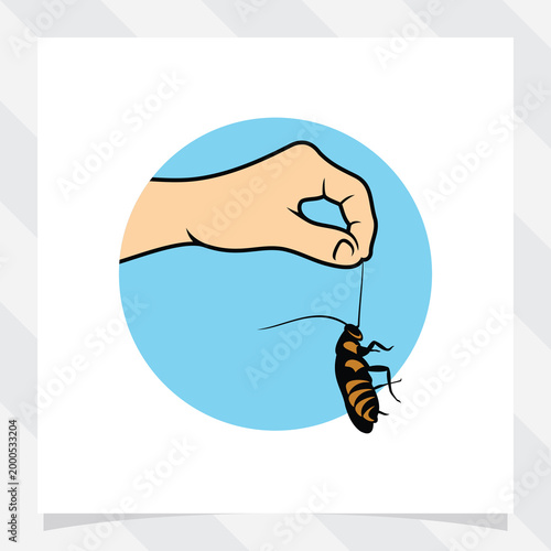 a hand holds a dead cockroach. concept of pest control vector illustration.