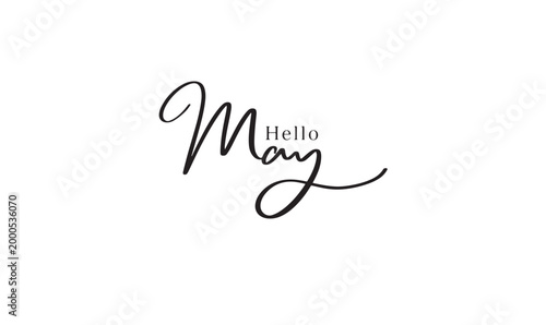 Hello may month text font calligraphy hand written lettering script black color icon hello may welcome spring season happy mother's day greeting card bloom hello may beautiful calendar hello may month
