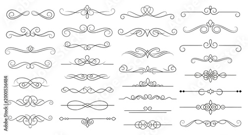 Collection of ornate decorative line elements.