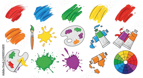 Colorful paint and art supplies.