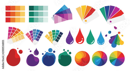 Colorful palette shapes and swatches.