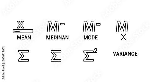 Mathematical symbols for statistics concepts.