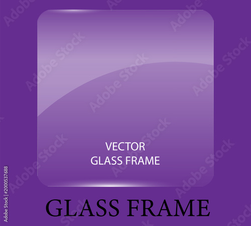 Vector glass frame, purple background, glassy effect, frame template, UI element