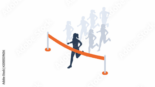 Female Runner Crossing Finish Line Isometric Illustration