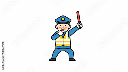 Traffic Officer Blowing Whistle with Light Stick Mascot
