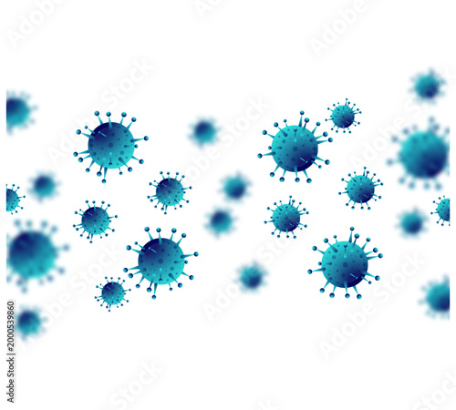 Blue virus particles, microscopic pathogens, infectious disease, medical illustration, blue gradient