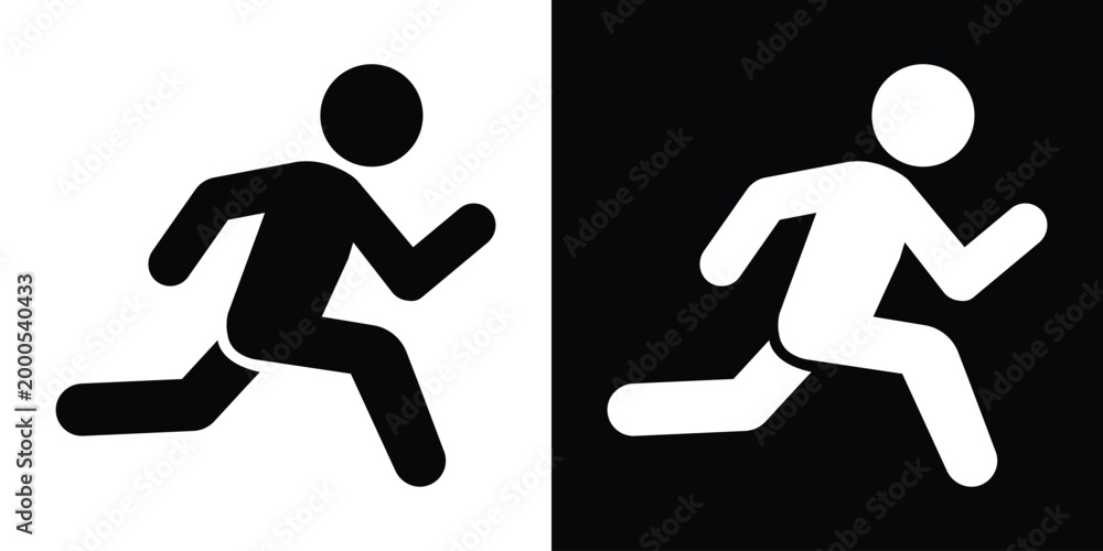 Obraz premium Simple vector icon of a person running. Minimalist silhouette representing activity, movement, and fitness. Suitable for sports apps, gym websites, or instructional signs for exercise and jogging.