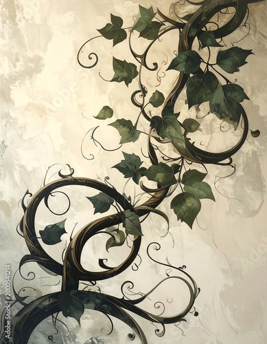Vintage Ornamental Ivy Vine With Curled Ironwork.