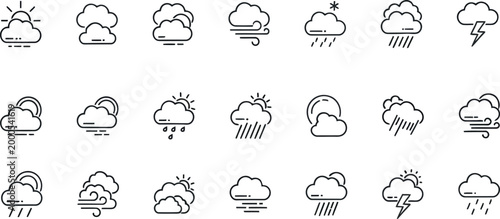 Weather icons set diverse cloud precipitation symbols for forecasting design