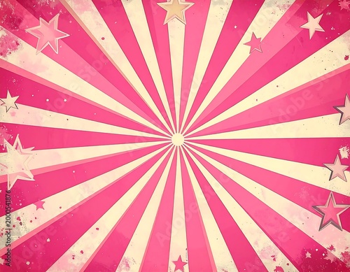 Vintage Pink Circus Starburst Background with Grunge Texture.