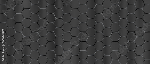 Dark gray large hexagon three dimensional tile geometric metal pattern.