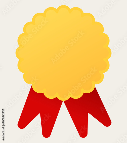 Gold award medal with red ribbon.