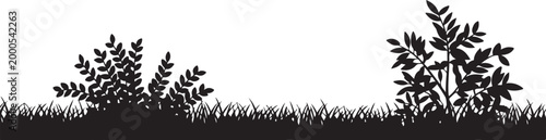 Black grass silhouette vector set, 4 organic lawn tuft elements, botanical meadow plant borders, minimalist garden landscape greenery icons. Grass and Bush Silhouette Border