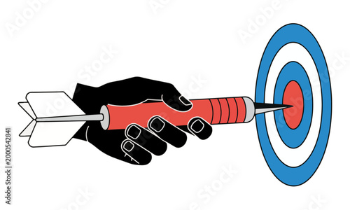 Hand Holding Dart Hitting Target Center Vector Illustration