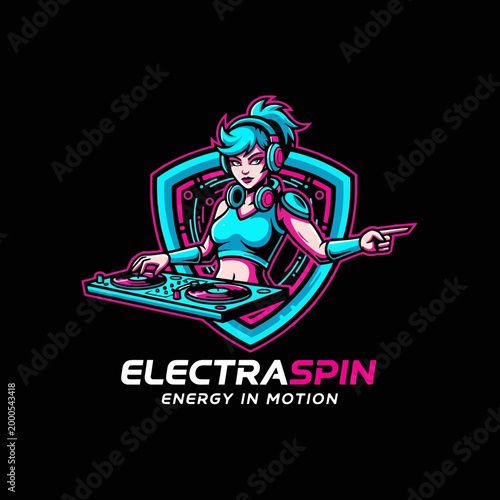 Fotografie Woman Wearing Headphones DJing Music.