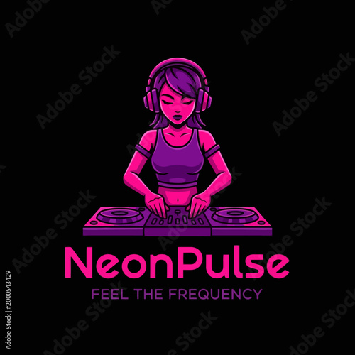 Woman Wearing Headphones DJing Music.