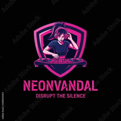 Woman Wearing Headphones Using DJ Equipment.