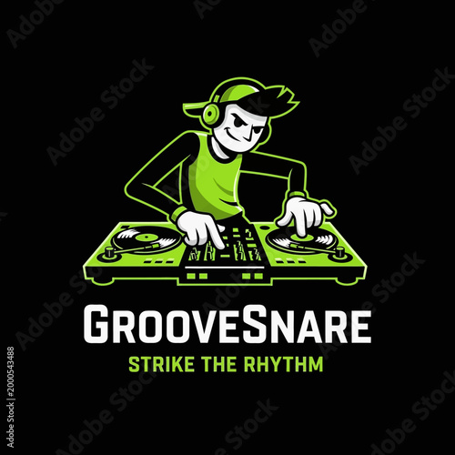 Young man wearing headphones DJing music.