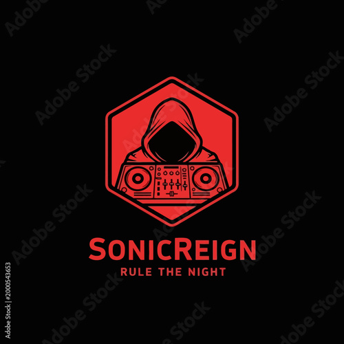 DJ in red hoodie logo design.