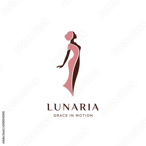 Elegant Woman in Pink Dress Silhouette.