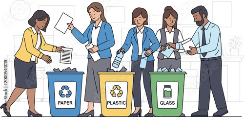 Team diligently sorts recycling into designated bins for a greener future, promoting environmental responsibility