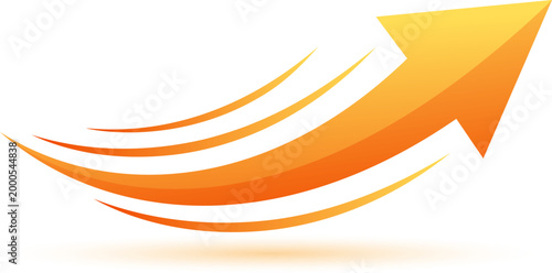 Orange arrow, upward motion, vector icon, growth symbol, gradient illustration