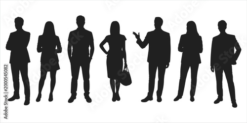 Business People Silhouettes Diverse Group Standing Poses vector illustration