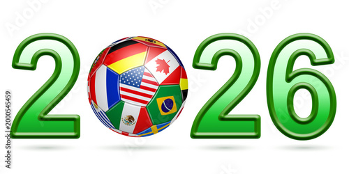 2026 with football in the colours of the organizing countries