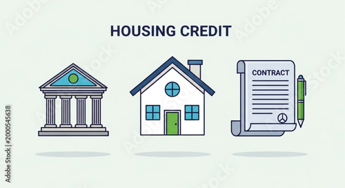 Housing Credit Icons Bank House Contract.